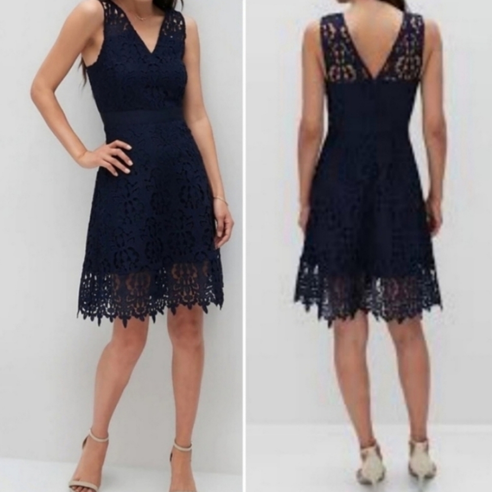Banana Republic Blue Fit and Flare Midi Dress